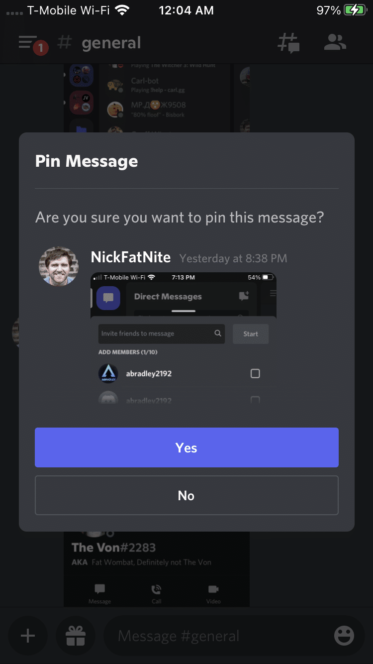 Are you sure you want to pin this message