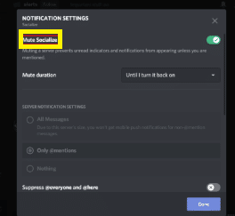 Mute server notification settings