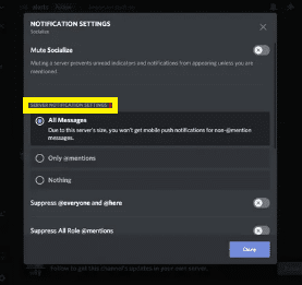 Server notifications settings