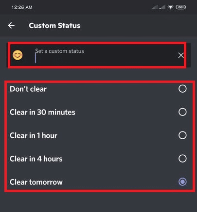 Set a custom status mobile