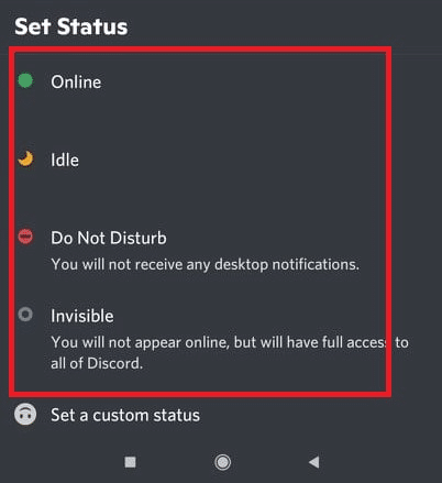 Status options mobile