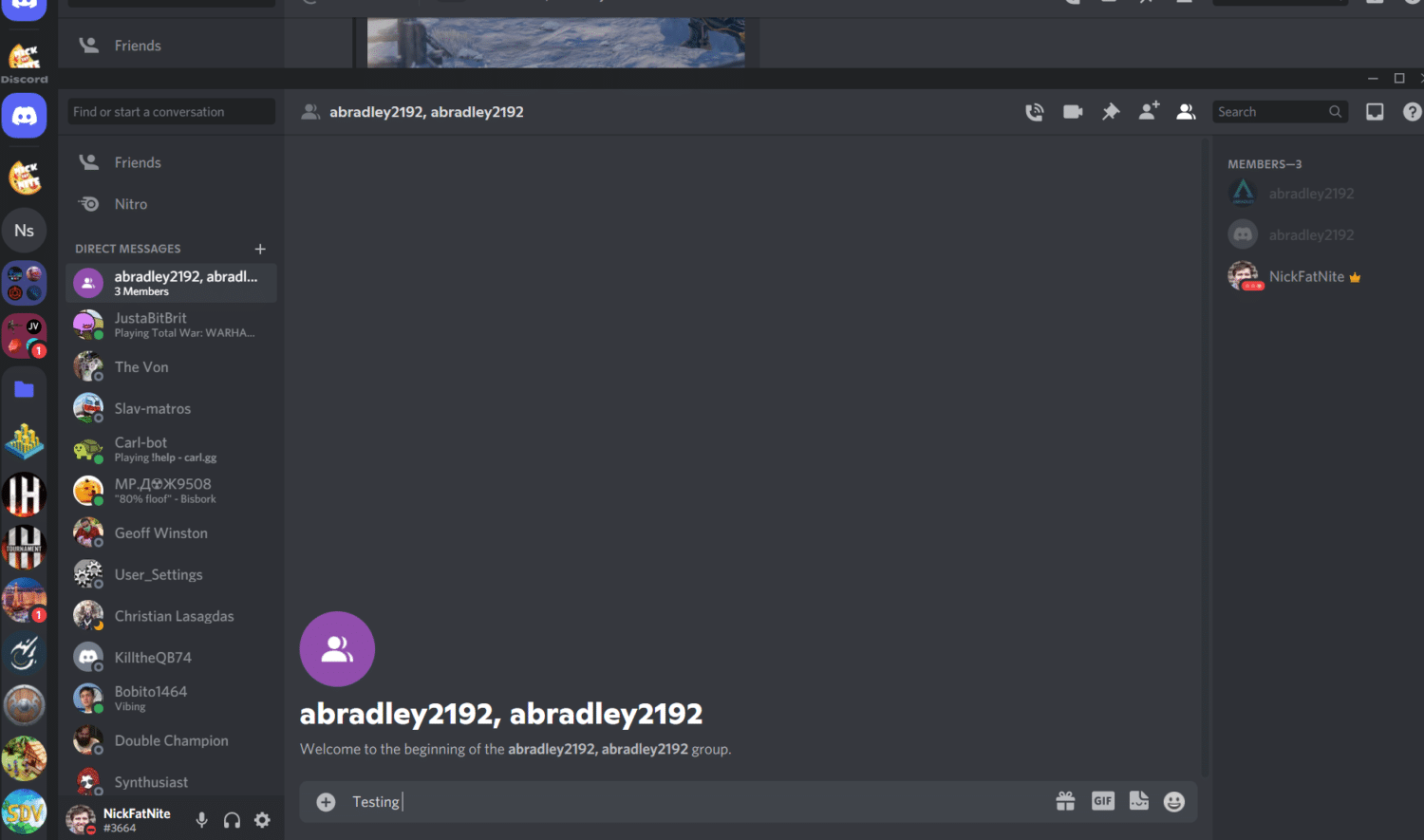 Type in the message to group chat Discord desktop