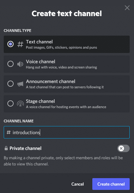 text channel on Discord