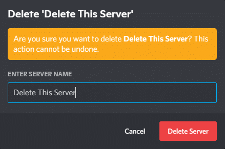 Delete server confirmation