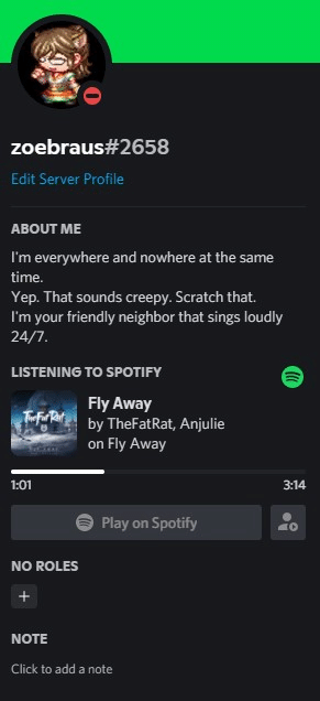Listening to Spotify status as shown in User Profile
