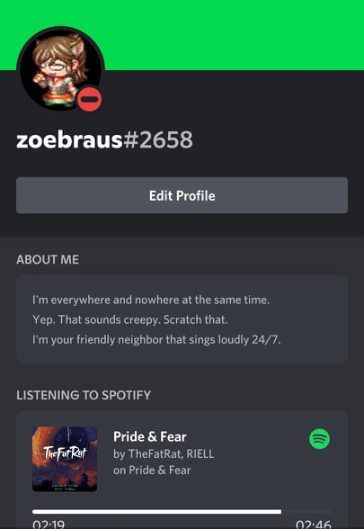 Spotify playing as shown in Discord status