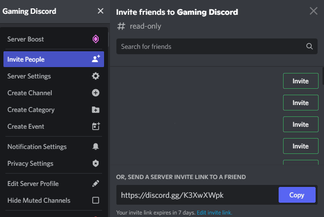 invite people tab discord