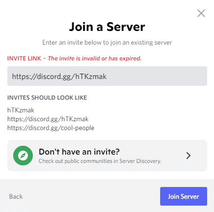 join a server invite link invalid or expired discord