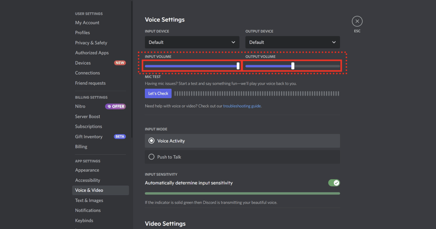 Adjusting input and output volume slider