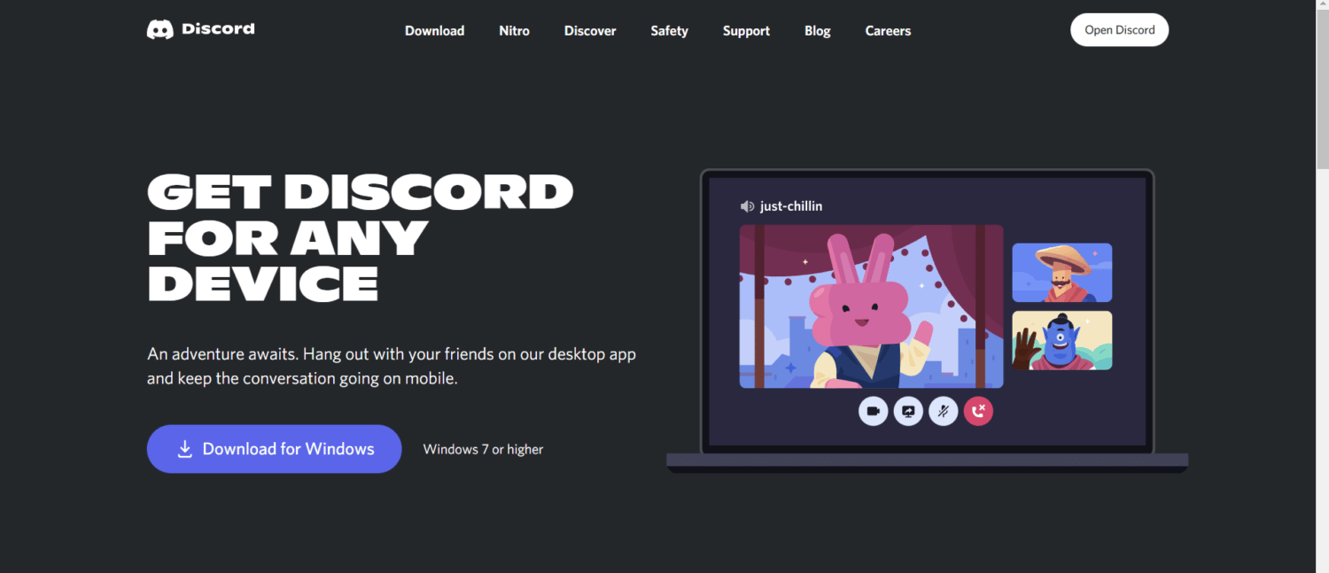 Download webpage for the Discord app