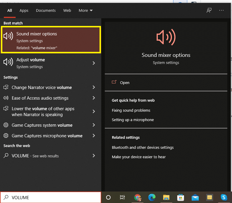 Go to the taskbar and type volume mixer in the search bar