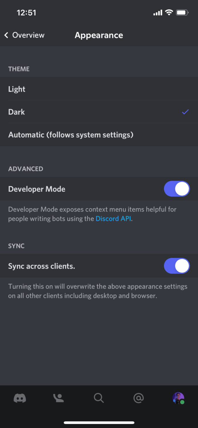advanced developer mode discord