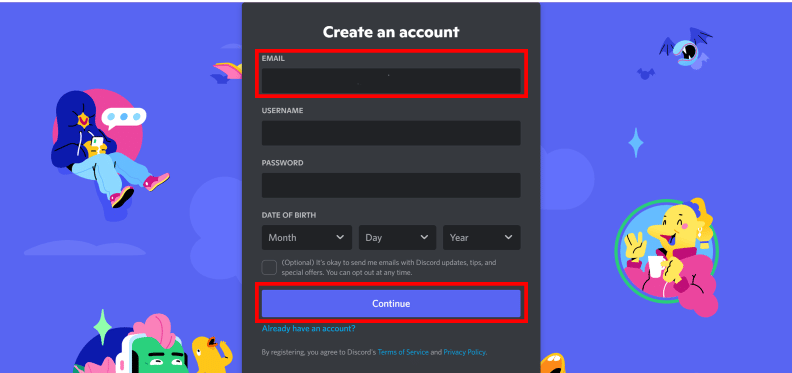 create an account discord