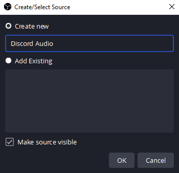 create or select source obs