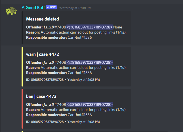 Discord bot example. Bot is banning users