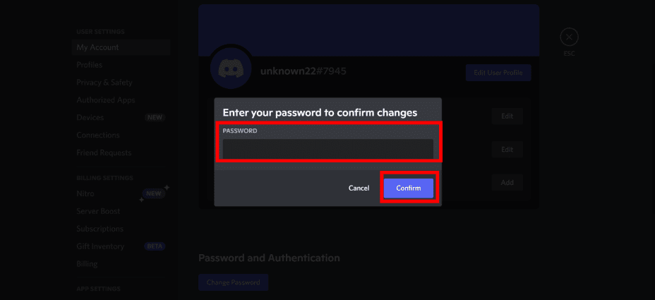 discord enter password