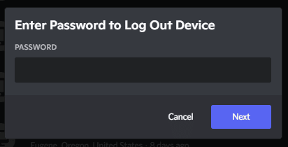 enter password to log out device discord
