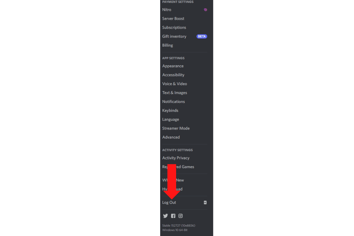 log out button discord