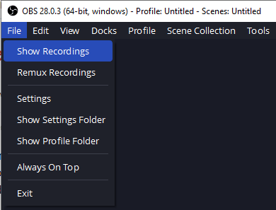 select file select show recordings obs