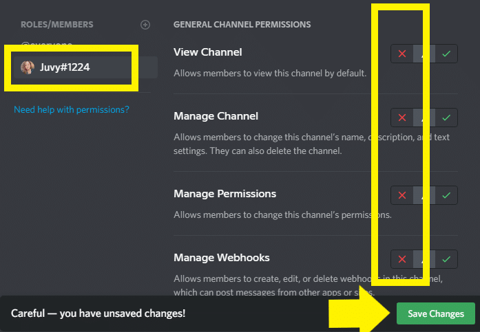 Assign permissions to server member