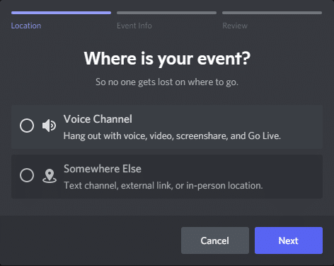 Choose the location of your server event