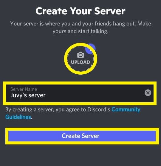 Give your server a name and an icon, then click Create Server
