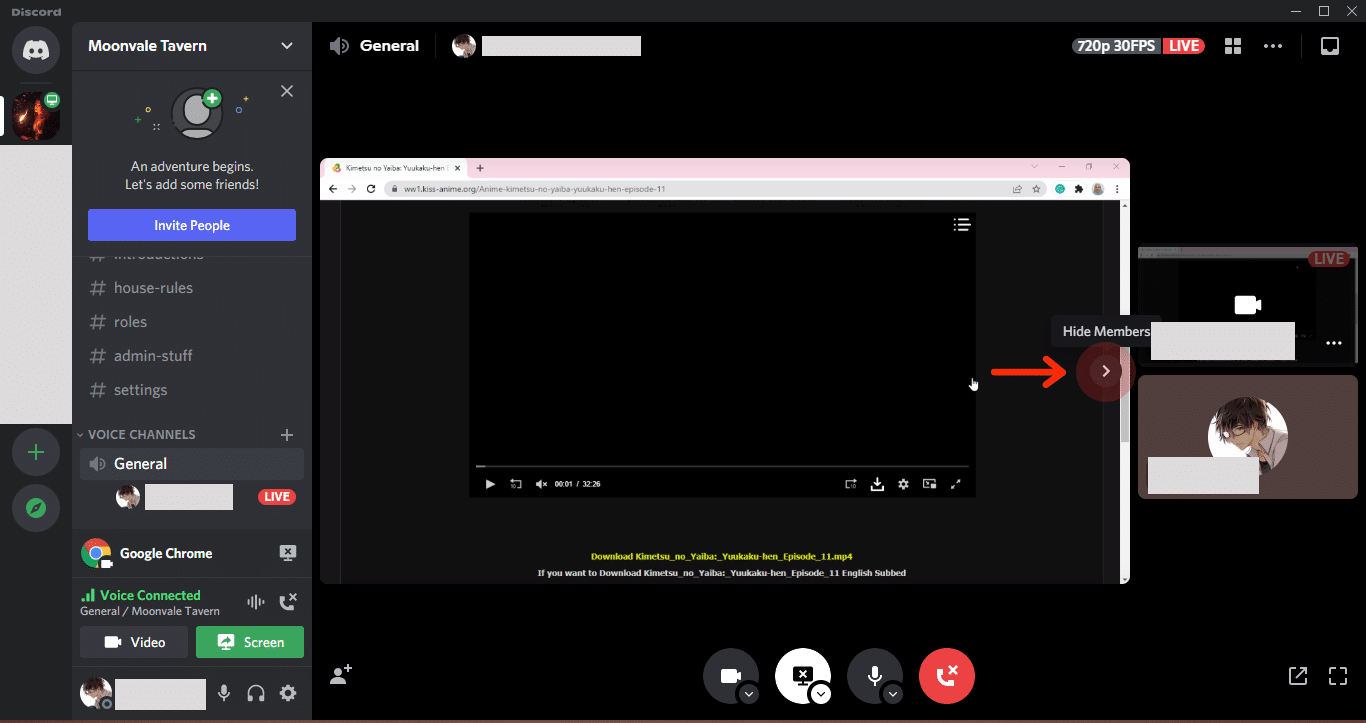 Make sure to click Hide Members to enjoy fullscreen