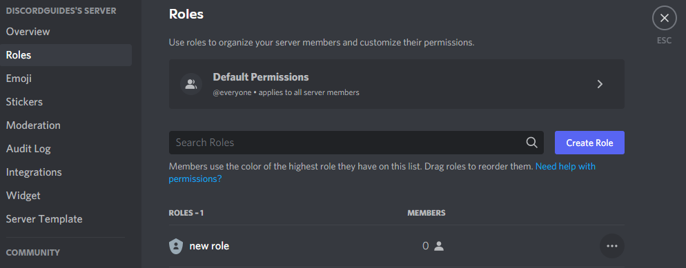 Navigate to the Roles section in server settings