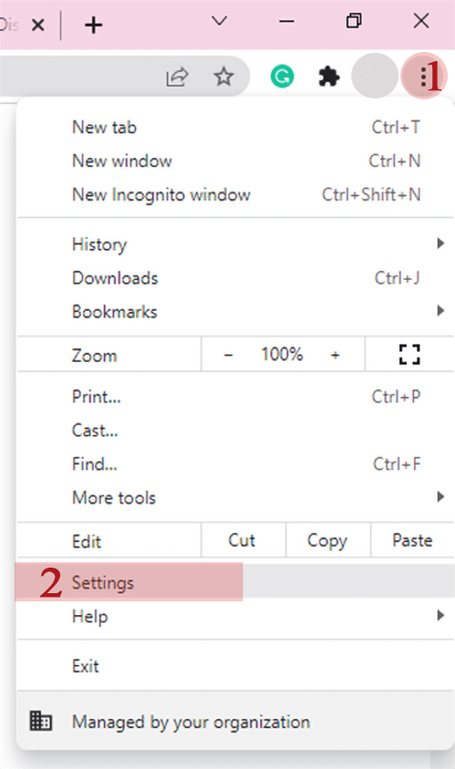 Open the settings menu on Google Chrome