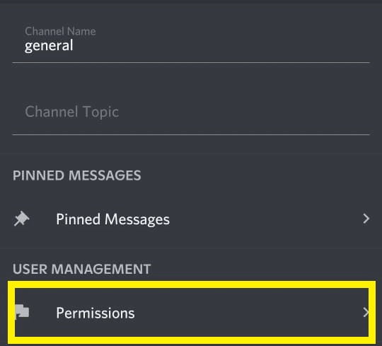 Tap permissions from the menu