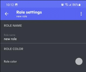Type in the name and select a color for the new role