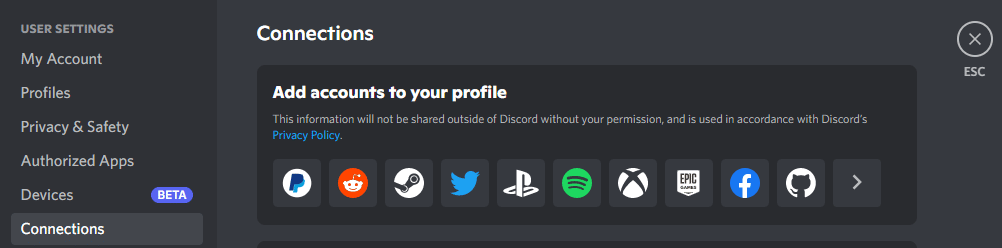 connections tab discord