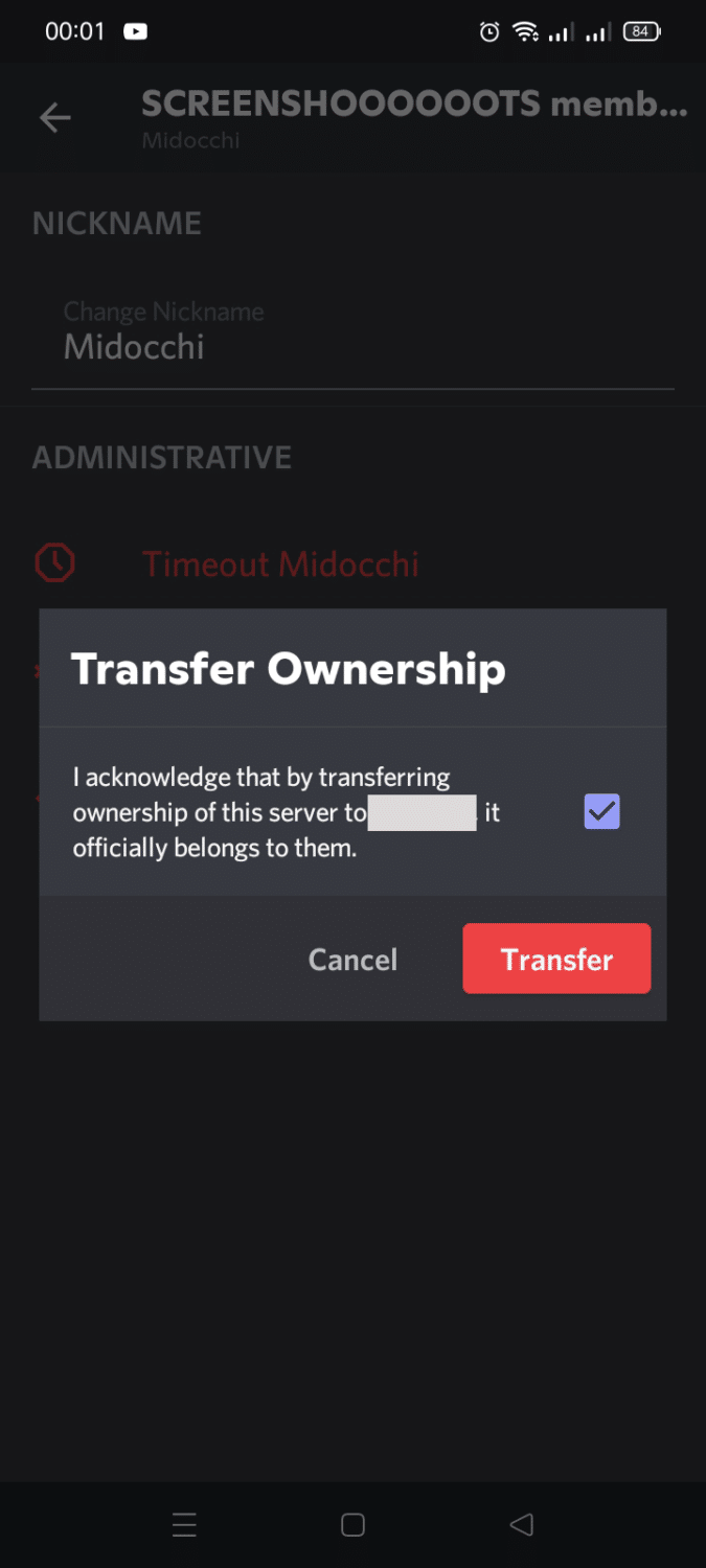 Press on the checkbox and make sure it's checked. Confirm the decision by tapping on 'Transfer Ownership'.