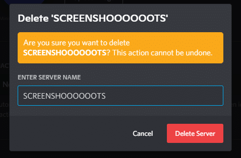 Confirm the decision by typing the server name on the box provided and selecting Delete Server