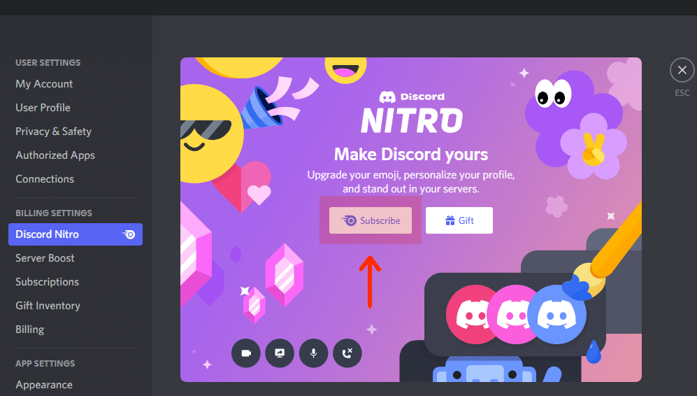 Monthly or annual subscription offers for Discord Nitro