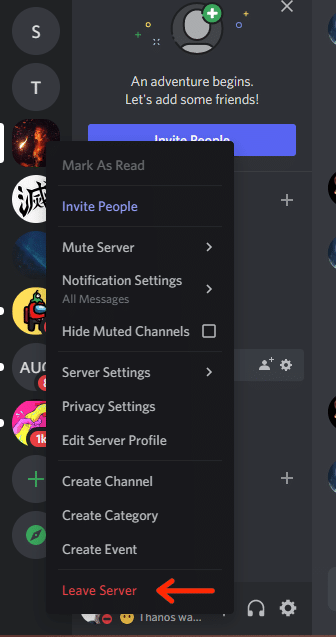Right-click on the server icon of the Discord server