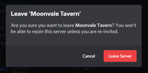 Select Leave Server to confirm the decision