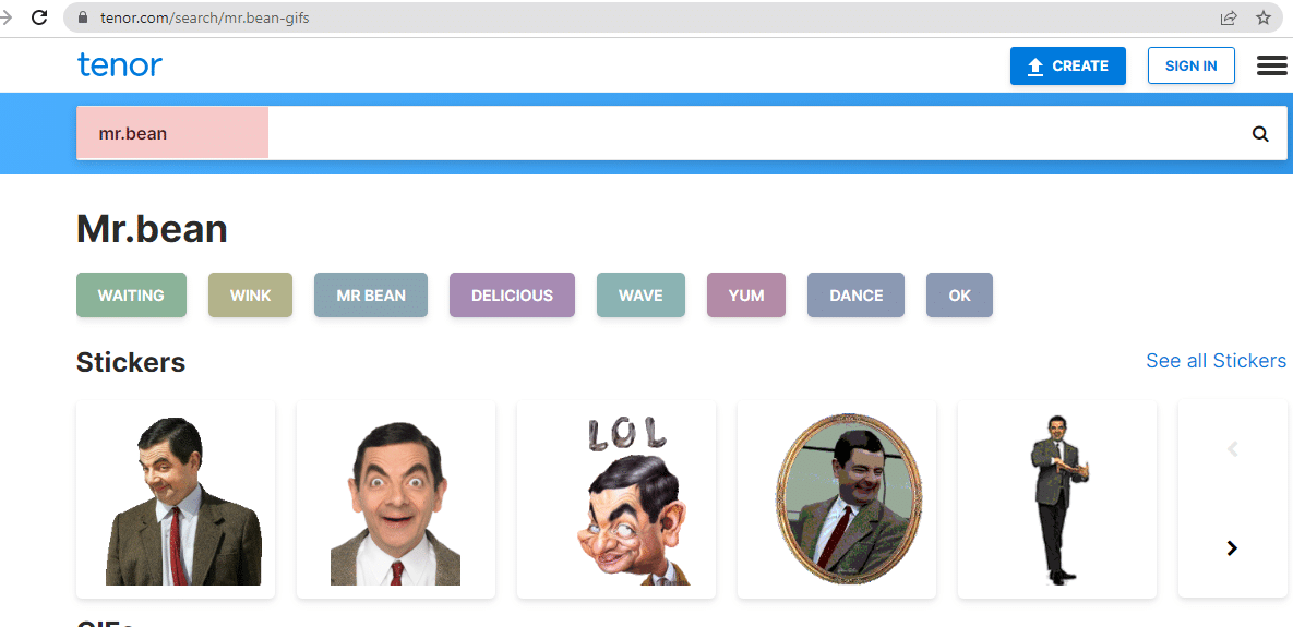 Type on the search bar for GIFs and stickers