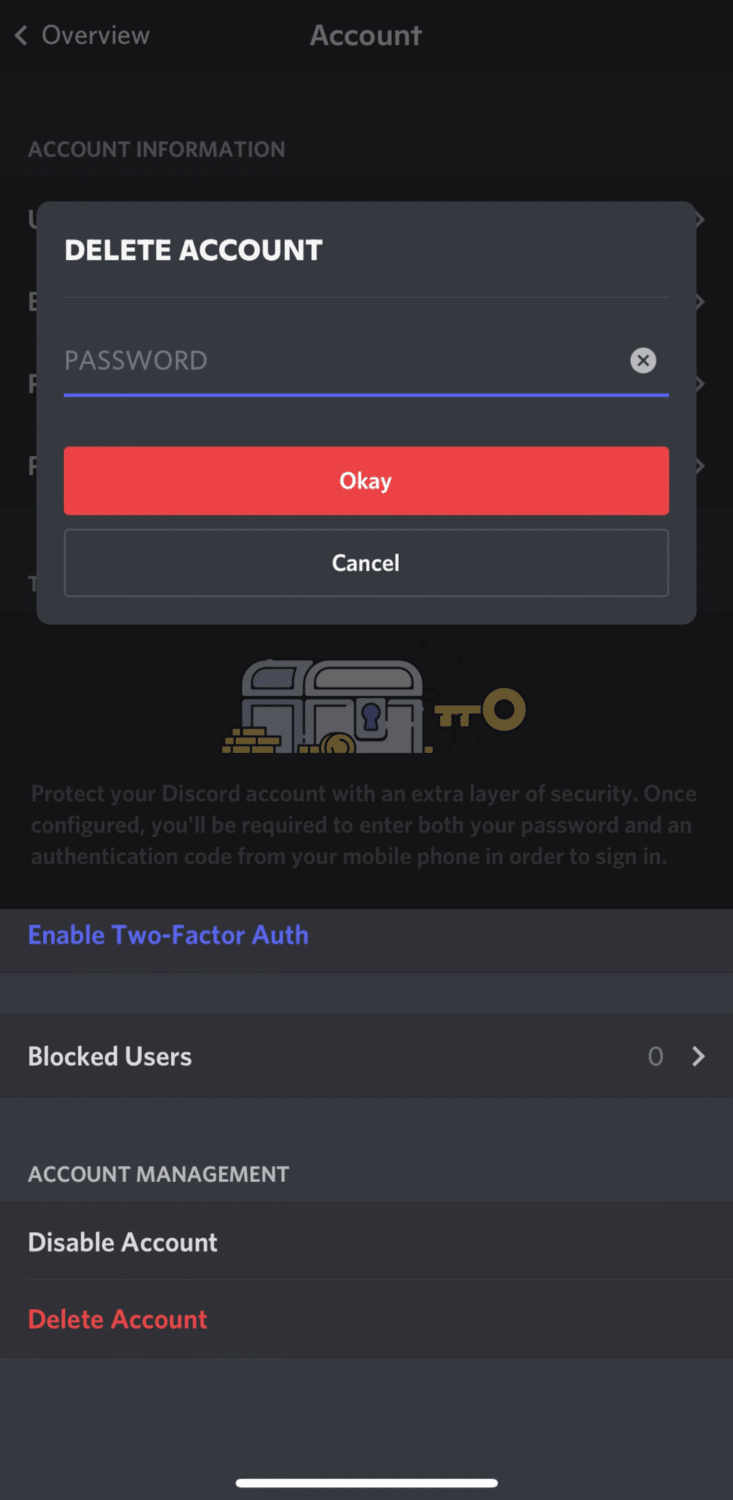 delete account input password