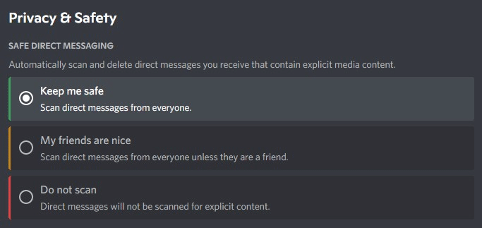 discord privacy and safety keep me safe