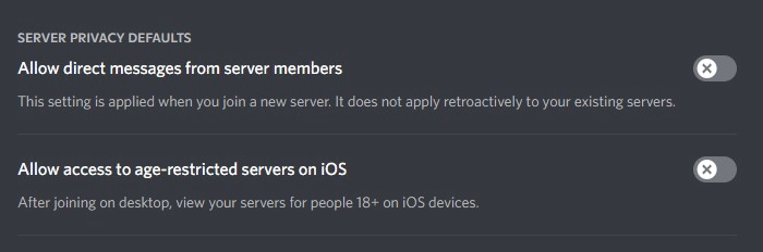 discord server privacy defaults