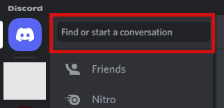find or start a conversation tab Discord