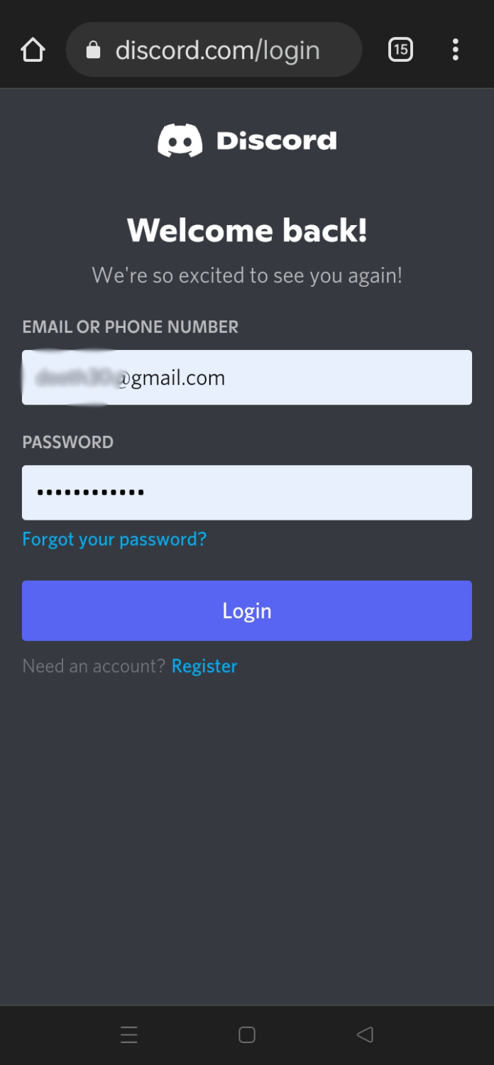 login with email on discord phone