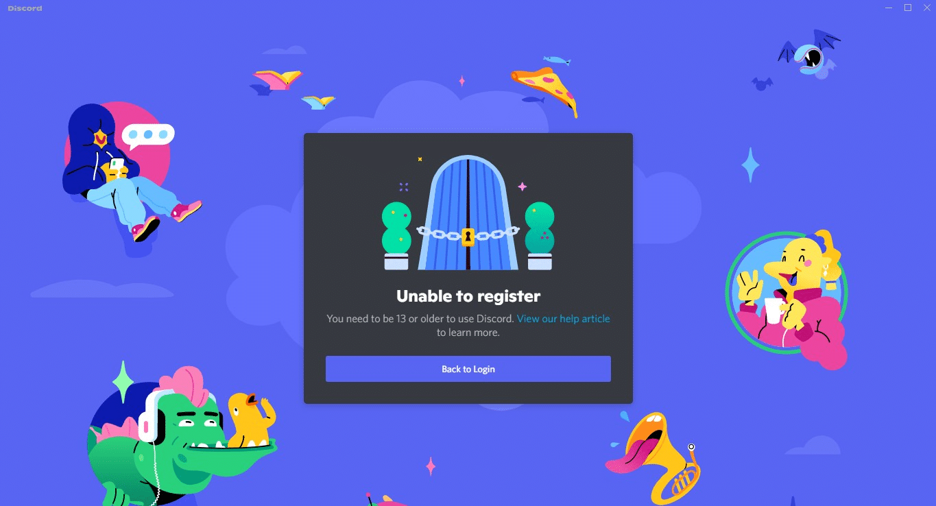 unable to register pop up on discord