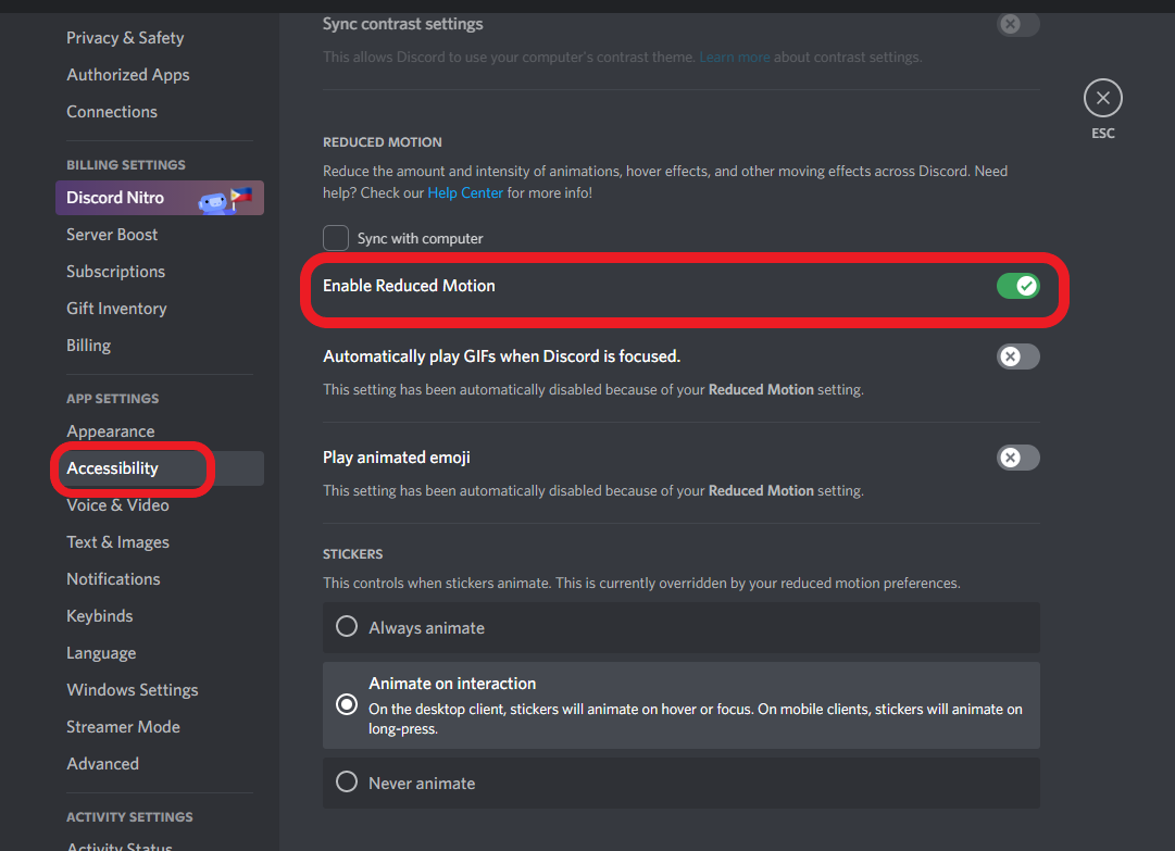 discord accessibility enable reduced motion