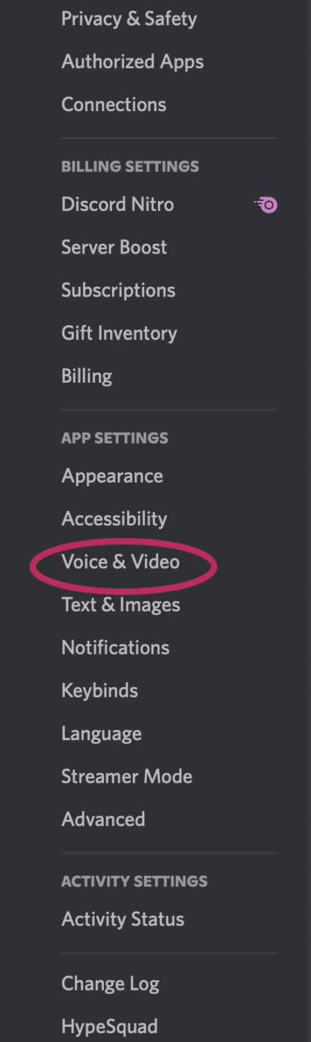 discord app setting voice and video