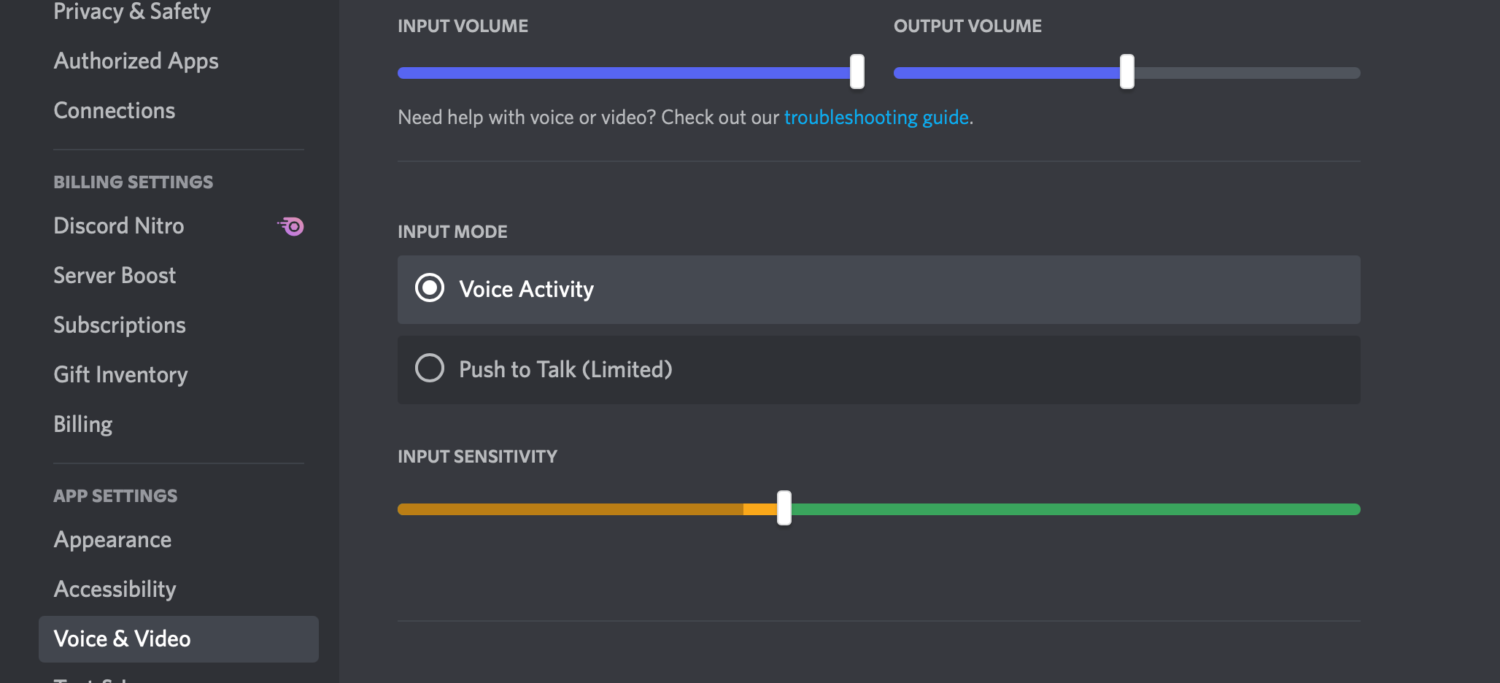 voice settings input mode voice activity