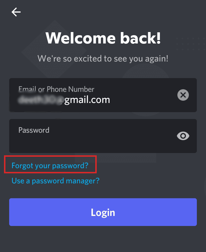 discord mobile forgot your password