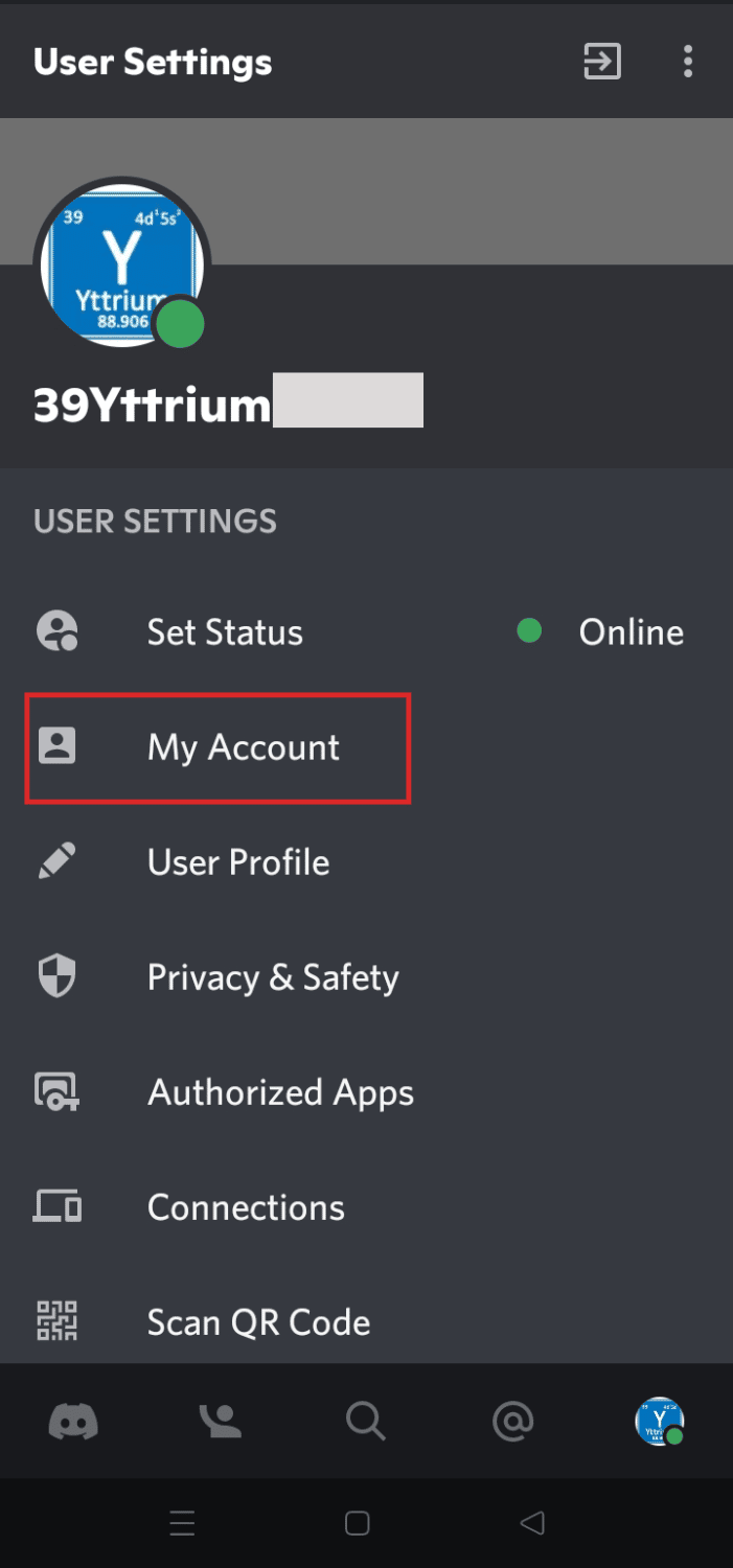 discord mobile my account