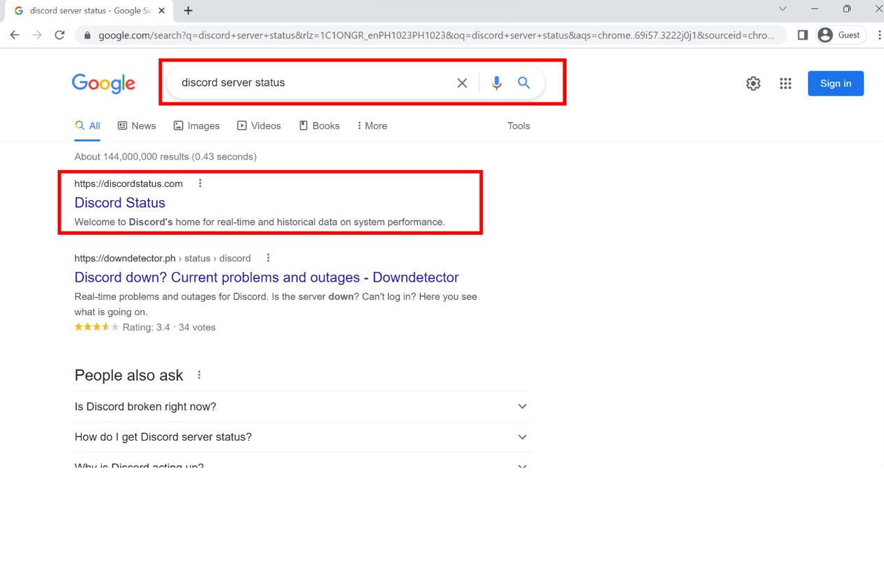 discord server status google search engine